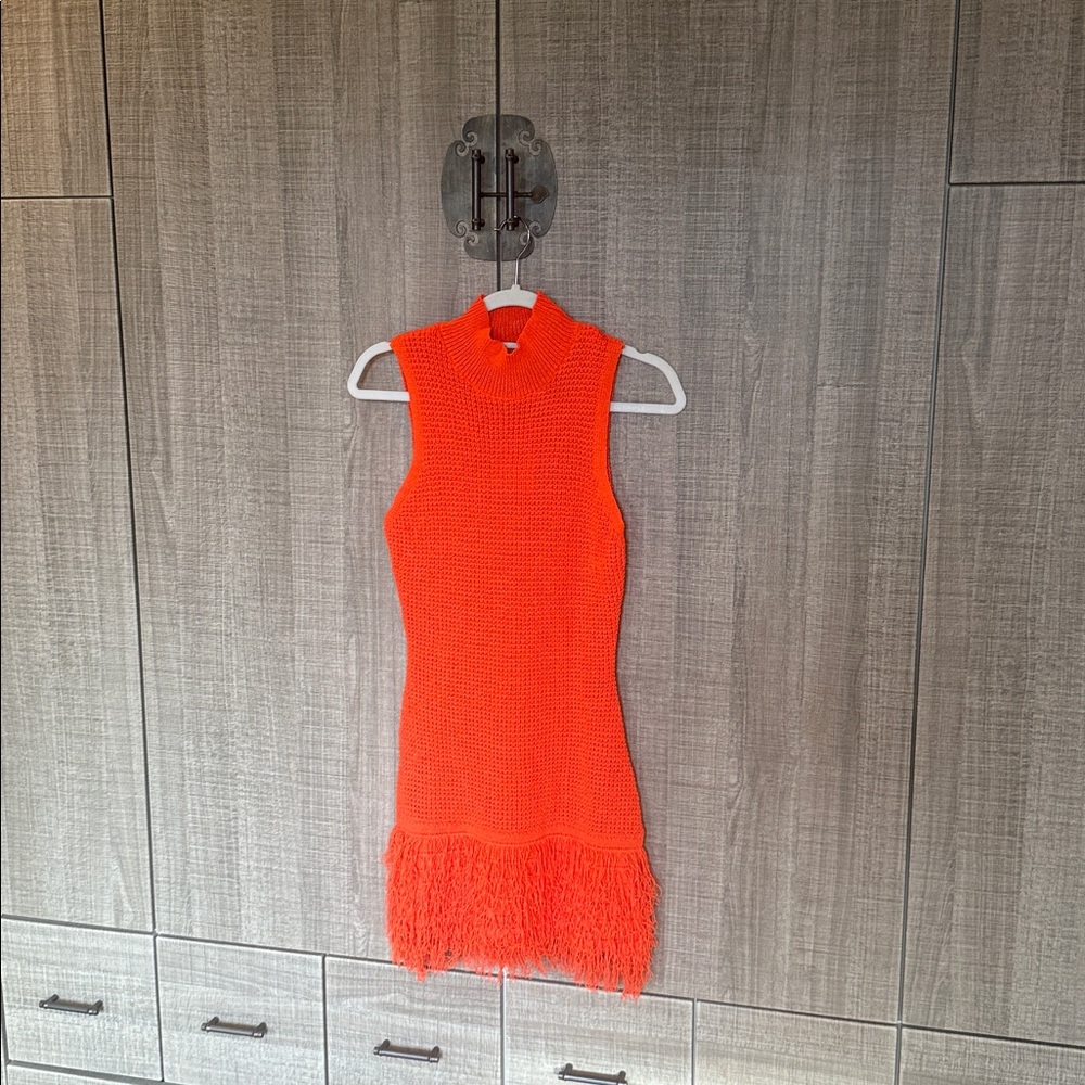 Micas‎ Sleeveless Orange Knit Dress with Fringe - Picture 6 of 16